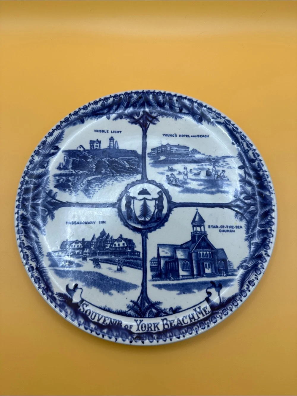 Blue and White Souvenir Decorative Plate - York Beach, ME